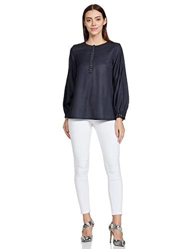Image of RIVER Namrata Joshipura Printed Premium Designer Women's Top with Embroidered Placket and Cuff Full Sleeves RS2NJTP310A Black