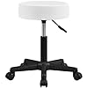 Soberine Sgabello con Ruote, Sgabello Rotondo Regolabile in Altezza 46-61,5 cm, Sedia Girevole da Trucco, Salone, Ufficio, Studio (Bianco)