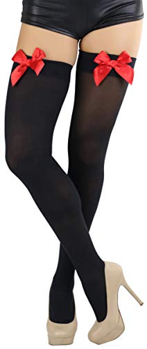 Image of ToBeInStyle Women's Opaque Long Thigh High Stockings w /Decorative Front Satin Bow