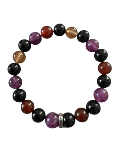 Bracelet Larme d’ombre - Aide à une Âme apaisée - Soutien énergétique dans la tristesse et la perte - Lépidolite, l'Arme d'apache, le Jais, l'Onyx – Bijou énergétique spirituel et protecteur (16 cm)