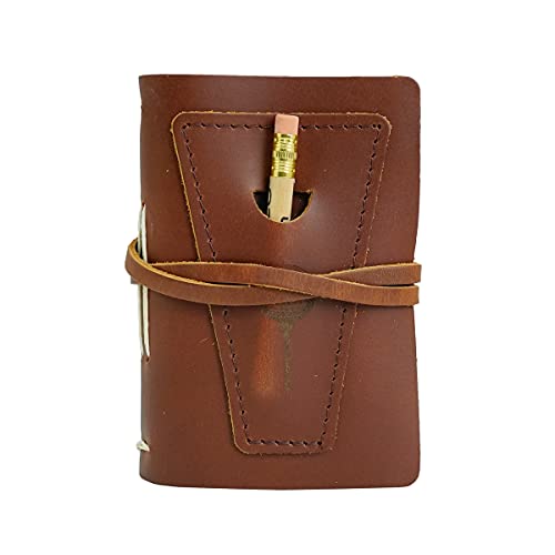 Rustico Leather Golf Logbook with Pencil Pocket Templated Pages to Record 48 Rounds of Golf Handsewn USA Made (Saddle, with Pocket)