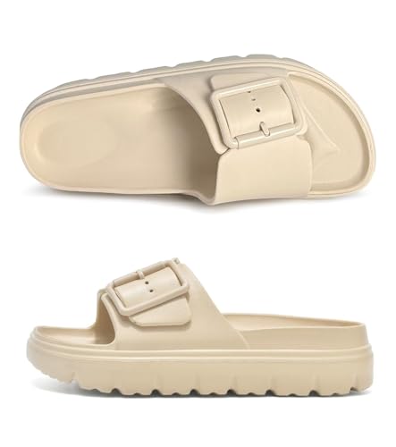 Image of Haifago Womens Platform Sandals with Arch Support, Summer Beach Slides with Adjustable Buckle, Comfort Lightweight Chunky Cushion Slip on Sandal