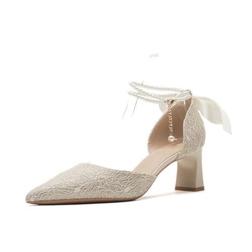 Omeslike 2.36 inch/6cm Women Pumps Classic Pointed Toe High Heels Pumps Party Wedding Dress Office Shoes,Champagne,4 UK