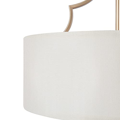 Durent Lighting Gold Chandelier, 3-Light Modern Drum Hanging Pendant Lighting Fixture With White Fabric Shade For Bedroom, Dining Room, Kitchen, Foyer And Living Room #TOP6