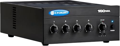 Crown 160MA 4 Input, 4 Channel, 60 Watt Powered Mixer/Amplifier for Paging, Background Music, Music-on-Hold, Installed Sound, 8-Ohm and Constant Voltage Outputs, 70V, Black