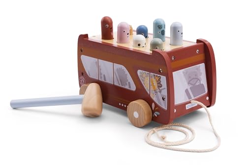 Image of Speedy Monkey Bus Pounding Bench, Pull-Along Bus with Hammering Activity, 8 Wooden Characters, Enhances Hand-Eye Coordination, Safe Design, Non-Toxic Paint, Educational Toy for Kids 2-5 Years | pull-along bus, 8 characters, hammering & pounding toys, montessori toys, hand-eye coordination, creative motor skill, gift