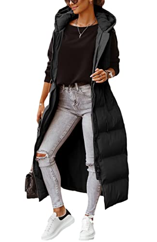 Shanfetl Women's Long Quilted Vest Hooded Maxi Length Sleeveless Puffer Vest Padded Coat Winter Outerwear2