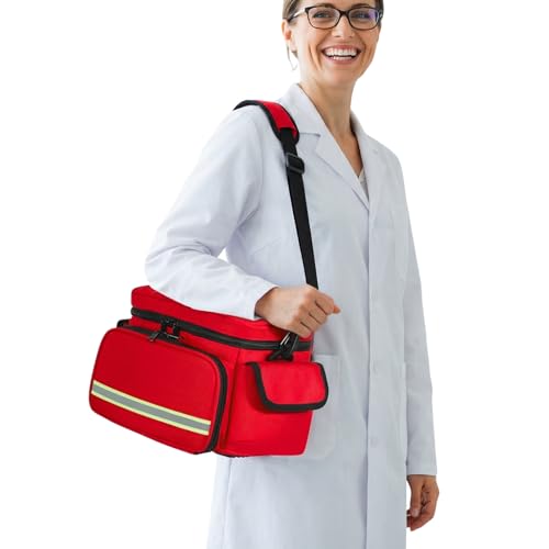 DZTSMART Doppelschicht Medizinische Tasche,Leere Tasche, Notfalltasche,Tragbar Reiseapotheke für Medizinflasche, Vitamine, Medizinisches Zubehör, Rot