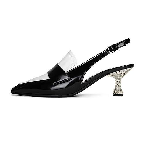 YDN Women Dressy Slingback Pumps Pointed Closed Toe Slip On Contrast Stitching Loafers Sandals Rhinestone Kitten Low Heels Shoes Business Daily Size 4-15 US2