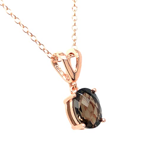 Le Vian Checkerboard Cut Brown Smoky Quartz V Bail Drop Oval Pendant Necklace For Women In 14K Rose Gold Plated 925 Sterling Silver On 18 Inch Cable Chain With Spring Ring #TOP1