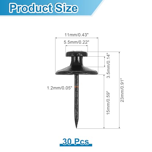 Image of uxcell 30 Pcs Double Headed Picture Hanging Nail, Zinc Alloy Push Pins Picture Hangers Double Headed Thumb Tacks for Hanging Pictures, Black