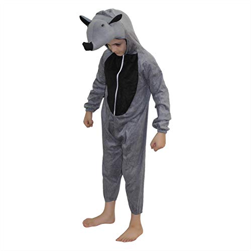 Image of Kaku Fancy Dresses Fleece Rhino Wild Animal Costume For Kids - Grey, 5-6 Years | Animal Fancy Dress For Boys & Girls