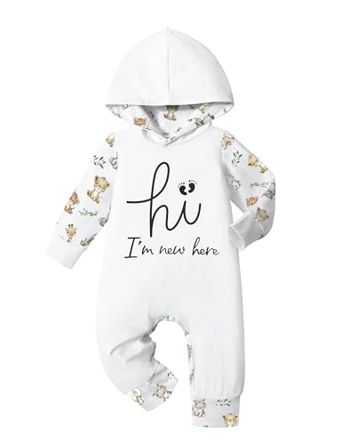 Image of Fommy Baby Boy Clothes, Cute Letter Pattern Print Long Sleeve Hoodie Romper Bodysuits for Baby Outfits