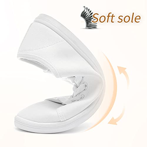 Image of Shupua Women's Casual Canvas Sneakers, White, Lace Up Flats