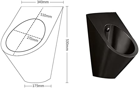 Wall-Mounted Male Urinal,Automatic Induction Urinal Small Commercial Vertical Drainage Public Toilets,Black-Urinal + Sensor