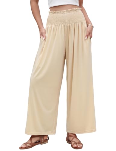 CMTOP Sommerhosen Damen Elastisch Hohe Taille Palazzo Hose Flowy Weite Beinhose Leicht Lässige Freizeithose Lounge Elega...