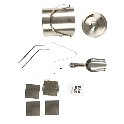 BarBox Double Walled Stainless Steel Insulated Ice Bucket with Lid, Ice Picker, Tong, Swizzle Sticks and Coaster Set | Keeps Ice Cold for 6 h | Perfect for Home bar, Gifting, Parties(1.5L)