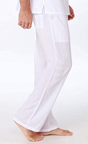 M&B USA Cotton White Pants Summer Beach Elastic Waistband Casual Pants3