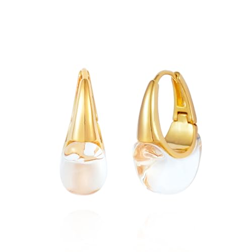 Acrylic Hoop Earrings Sterling Silver Lucite Clear Resin Rectangle Transparent Hoops for Women