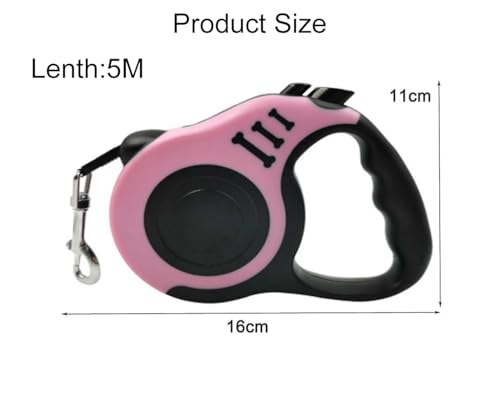 Einziehbare Hundeleine, ausziehbare Hundeleine für kleine, mittlere Hunde, 5 Meter, Rosa