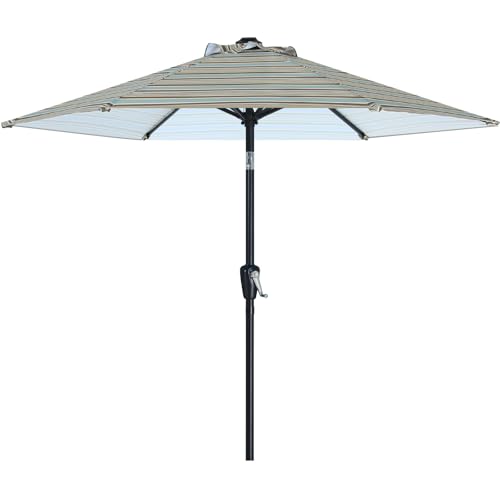 Image of ABCCANOPY 7.5FT Patio Umbrella Outdoor 6 RibsTable Umbrella | Fade & UV Resistant Fabric,6 Fiberglass Ribs,Smooth Crank System,Khaki Gray Stripe,Great for Patio,Backyard,Garden,Deck