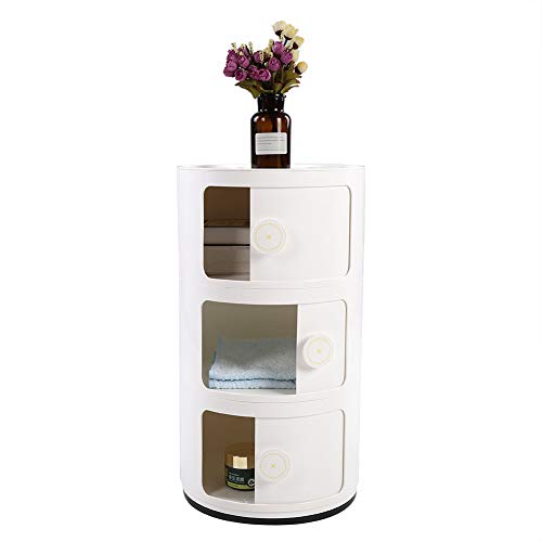 GOTOTOP Mueble de Almacenaje con 3 Puertas Mesita de Noche Redonda Color Rosa Blanco Verde Azul (Blanco)
