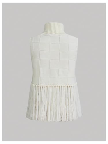 MakeMeChic Women's High Neck Fringe Trim Sweater Vest Tops Sleeveless Slim Fit Knit Tops2