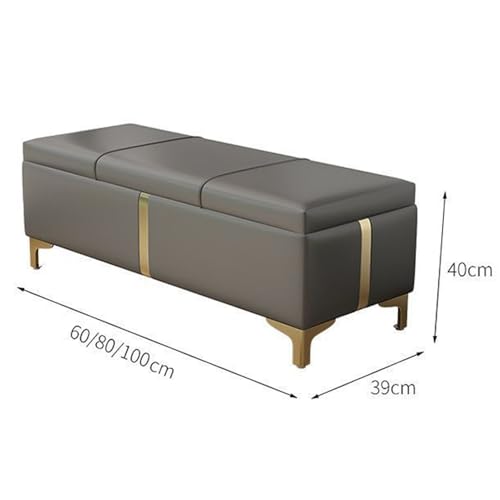 Banc en Cuir et Bois Massif 100cm avec Coffre Ottoman Intégré - 2