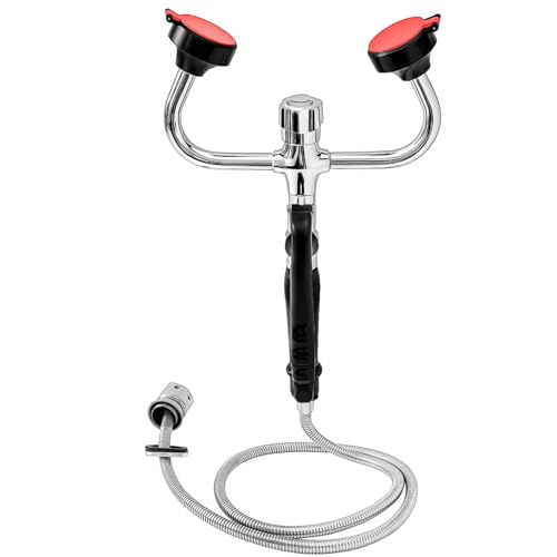 Glooglitter Handheld Eyewash Station Emergency Portable Eye Face Wash Kit Spray Head with 140mm Drench Hose for Labs Industrial Safety First Aid (Silver)