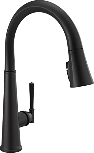 Image of Delta Faucet Emmeline Matte Black Kitchen Faucet Black, Kitchen Faucets with Pull Down Sprayer, Kitchen Sink Faucet, Faucet for Kitchen Sink, Magnetic Docking Spray Head, Matte Black 9182-BL-DST