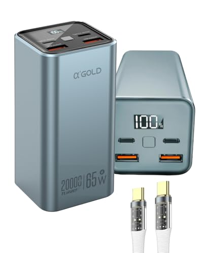 Power Bank A'Gold BTE-92 20000mAh Turbo 65W p/Notebook + 2 Cabos USB-C (20cm + CB-88 LED Trançado 66W 1m), 4 Saídas, PD QC4.0, Visor Digital, Compatível MacBook, Dell, Samsung, Xiaomi