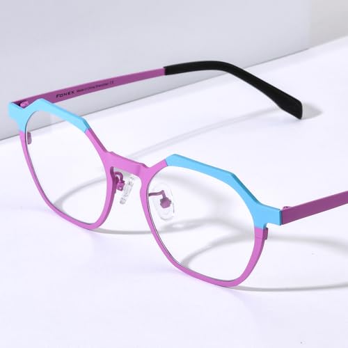Image of FONEX Colorful Pure Titanium Glasses Frame Women Retro Round Eyeglasses