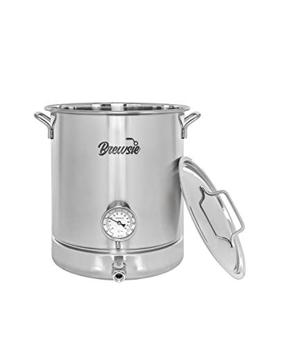 BREWSIE Stainless Steel Home Brew Kettle w/Dual Filtration. Equip with False Bottom Thermometer and Ball Valve for Brewing (8 Gal/ 32 QT)…