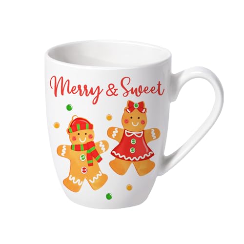 Paayna Christmas Gingerbread Man Ceramic Coffee Mug, 13 oz Novelty Xmas Merry and Sweet Tea Cup with Handle, Winter Holiday Gifts for Friends Women Men, Drink Mugs Microwave and Dishwasher Safe
