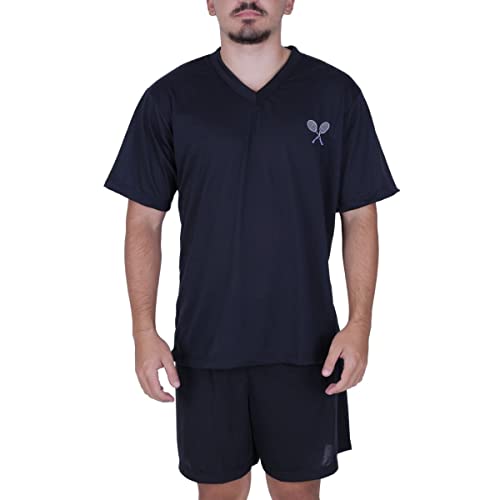 Pijama Masculino Verão Gola V Camisa Manga Curta Short Adulto Davi (BR, Alfa, G, Regular, Regular, PRETO)