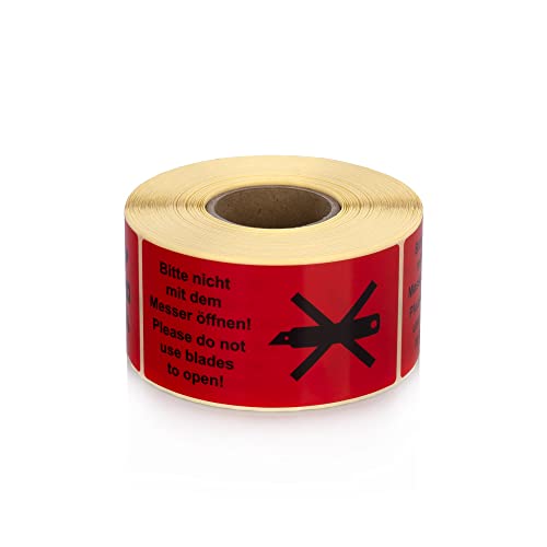 MD Labels Etiquetas de advertencia en rollo de 100 x 50 mm - 500 Por favor, no abras con el cuchillo. No utilices blades to abierto. - Etiquetas de envío - Instrucciones de envío - Etiquetas adhesivas Cover