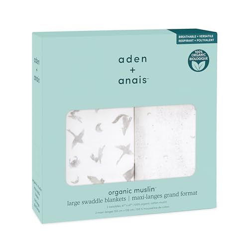 Image of aden + anais Boutique Organic Cotton Muslin Swaddle 2 Pack, Breathable Baby Receiving Blanket, Soft and Lightweight Wrap, Diaper Bag Must Have, Map The Stars