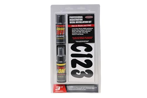 Image of Hardline Products USA Series 200 Factory Matched 3-Inch Boat Registration Kit - Solid Black - Complete 4-in-1 Marine Decal Set with Adhesive Remover & Application Fluid for Boats & PWCs