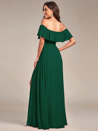 Image of Ever-Pretty Women's Summer Off The Shoulder Flowy Chiffon Formal Wedding Guest Dresses Maxi Side Split Beach Bridesmaid Dress