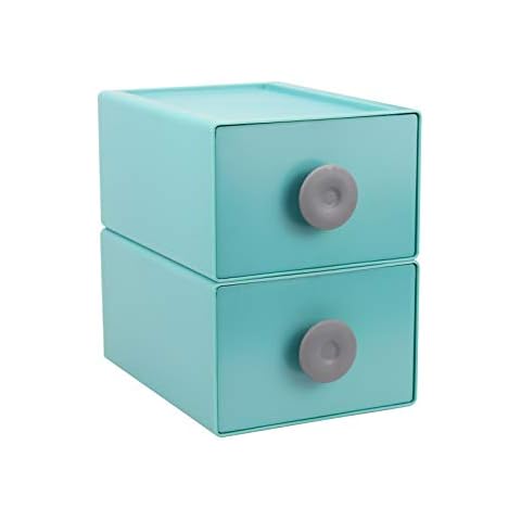 Ukwell Stapelbare Aufbewahrungsbox aus Kunststoff mit 2 Schubladen für Make-up, Schmuck, Kunsthandwerk, Bürobedarf, ideal für Kommode Cover