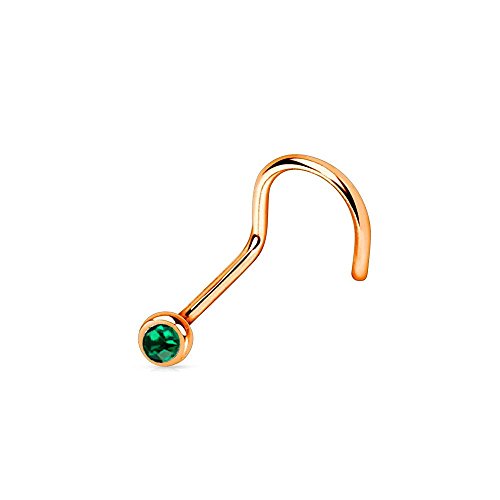 Nose Screw ring Rose Gold Anodized Over Surgical Steel 18G (18G-Dark Green)