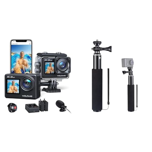 WOLFANG Cámara Deportiva GA200 4K30FPS & Juego de Selfie Stick