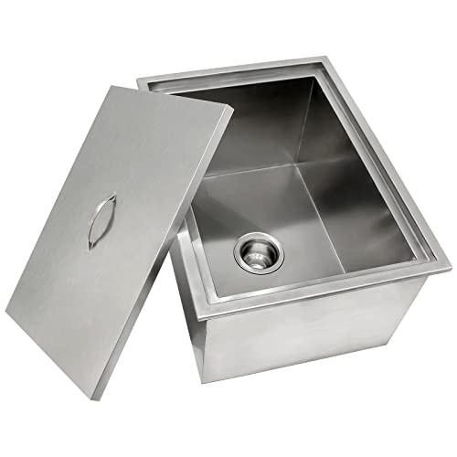 Hasopy Drop in Ice Bin 21" L x 14" W x 12" H, 304 Stainless Steel Built-in Ice Cooler Chest with Removable Lid, Ice Bucket for Whisky and Cold Beverage, Indoor & Outdoor