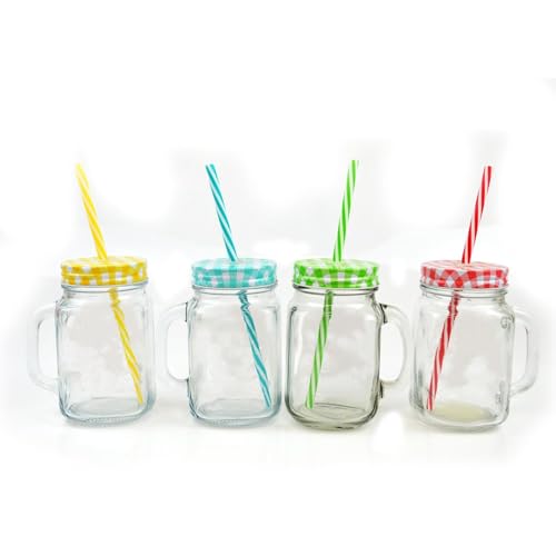 YöL 8 Mason Drinking Jars Glass Summer Party Cocktail Smoothie BBQ Lid Straw Check - Image 4