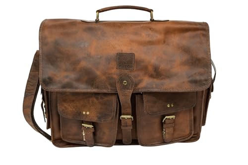 Image of Leather Messenger Bag for Men, 16 Inch Laptop Crossbody,Vintage Brown Handmade Leather Shoulder Briefcase Bag for Men, Full Grain Business Briefcase for Office,Work Travel