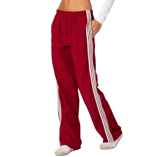 Striped Track Pants for Women Y2K Elastic Waist Wide Leg Sweatpants Teens Vintage Preppy Cute Parachute Pants Streetwear