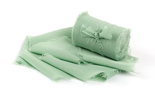 Joycrosso 3 Rolls Handmade Fringe Chiffon Ribbon Frayed Edges Mint Ribbon 60mmX4.5Meter - Image 3