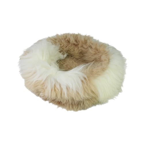 Sheep Dreams Lammfell Hunde- & Katzenbett – kuschelig, hochwertig & gemütlich | 100% Natürliche Merino Schafswolle | inklusive Pflegebürste & Anleitung | (Hell/Beige, Ø60)