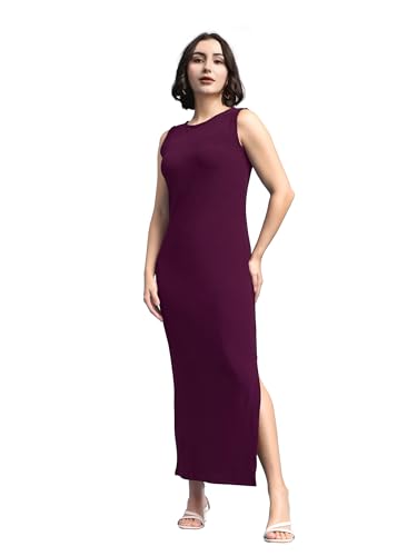 Image of PURVAJA Women's Bodycon Maxi Sleeveless Round Neck Solid Dress