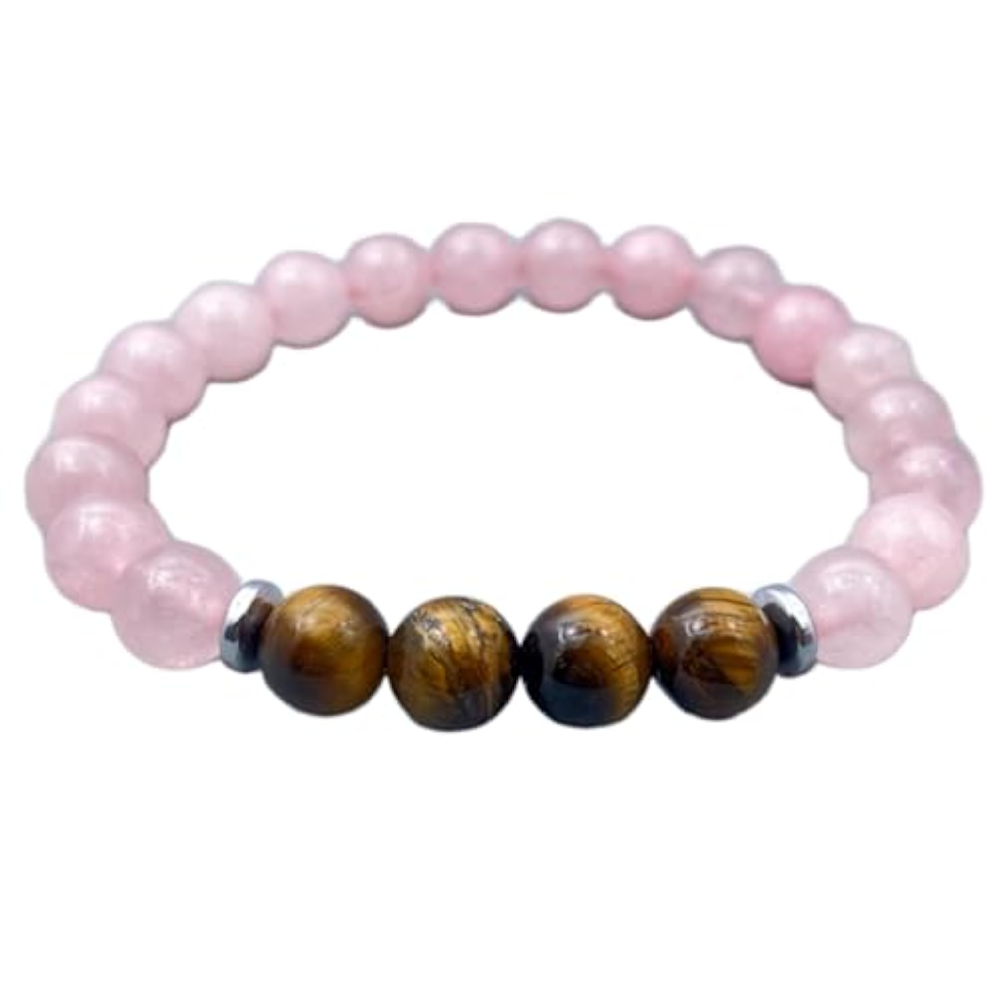 Natural Rose Quartz & Tigers Eye Stretchable Bracelet, Unisex